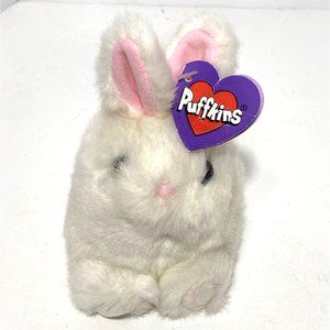 Vintage 90s Puffkins Lucky the Rabbit White Bean Bag Stuffed Plush Swibco